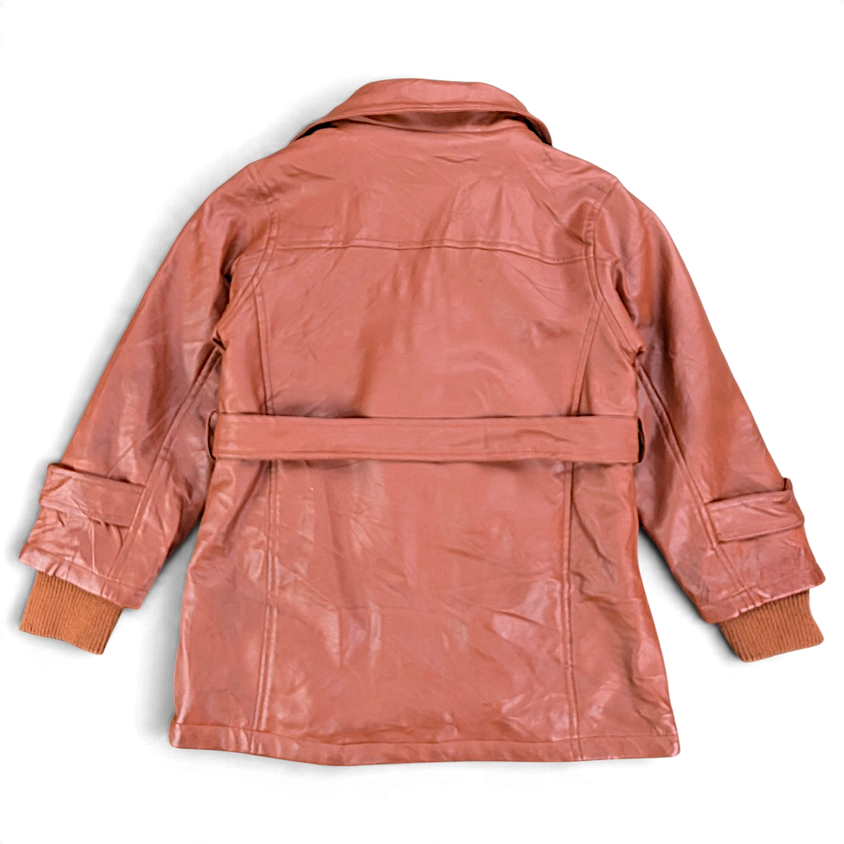 Bo Shi Wang Brown Faux Leather Kids' Belted Coat – XL / 18 – back view.