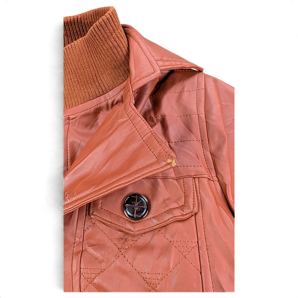 Bo Shi Wang Brown Faux Leather Kids' Belted Coat – XL / 18 – shoulder and collar.