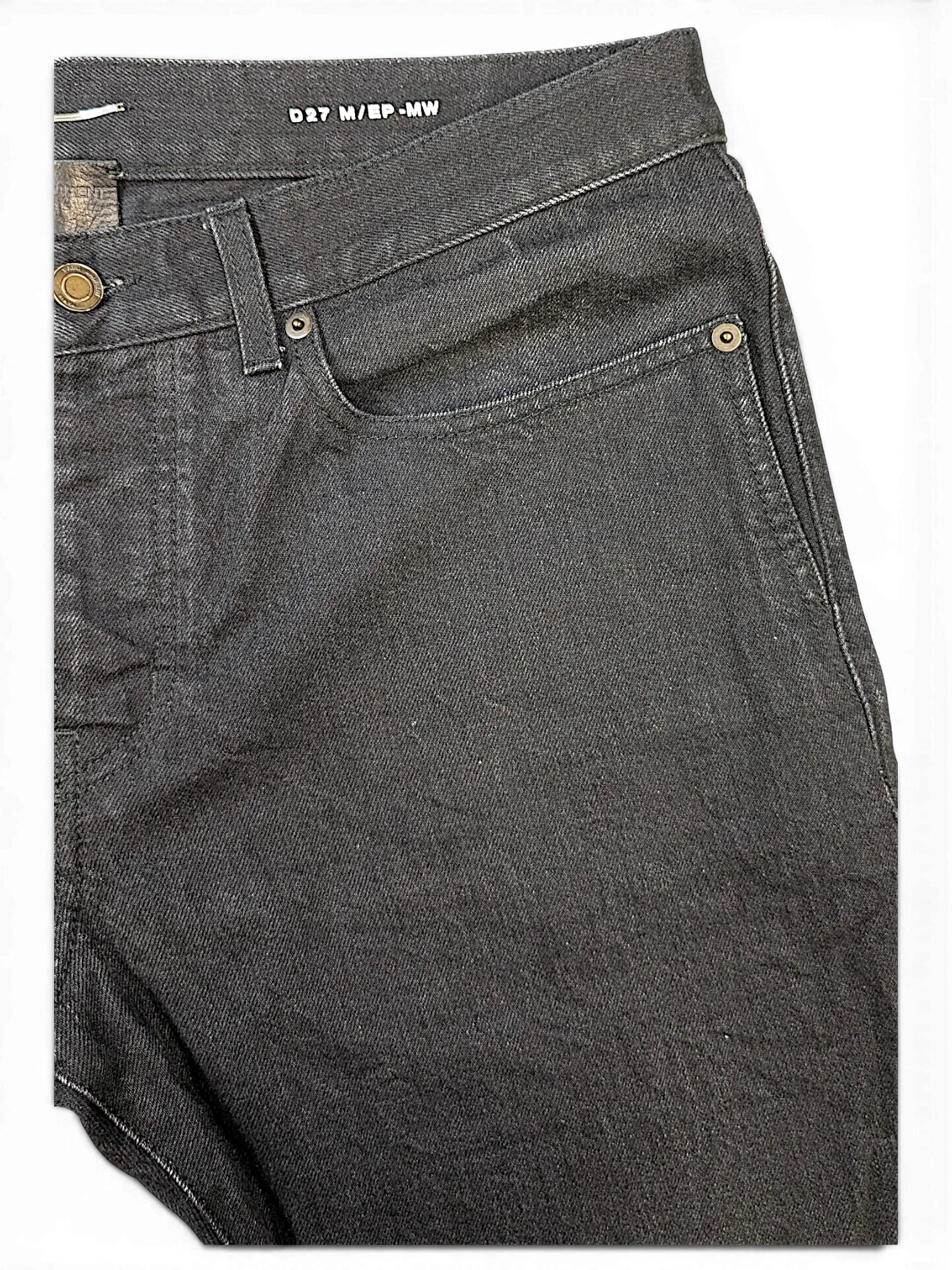 JAKE & IPI Saint Laurent black denim jeans featuring a button fly and classic five-pocket design