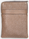 JAKE & IPI Salvatore Ferragamo brown leather messenger bag with embossed Gancini pattern and adjustable shoulder strap
