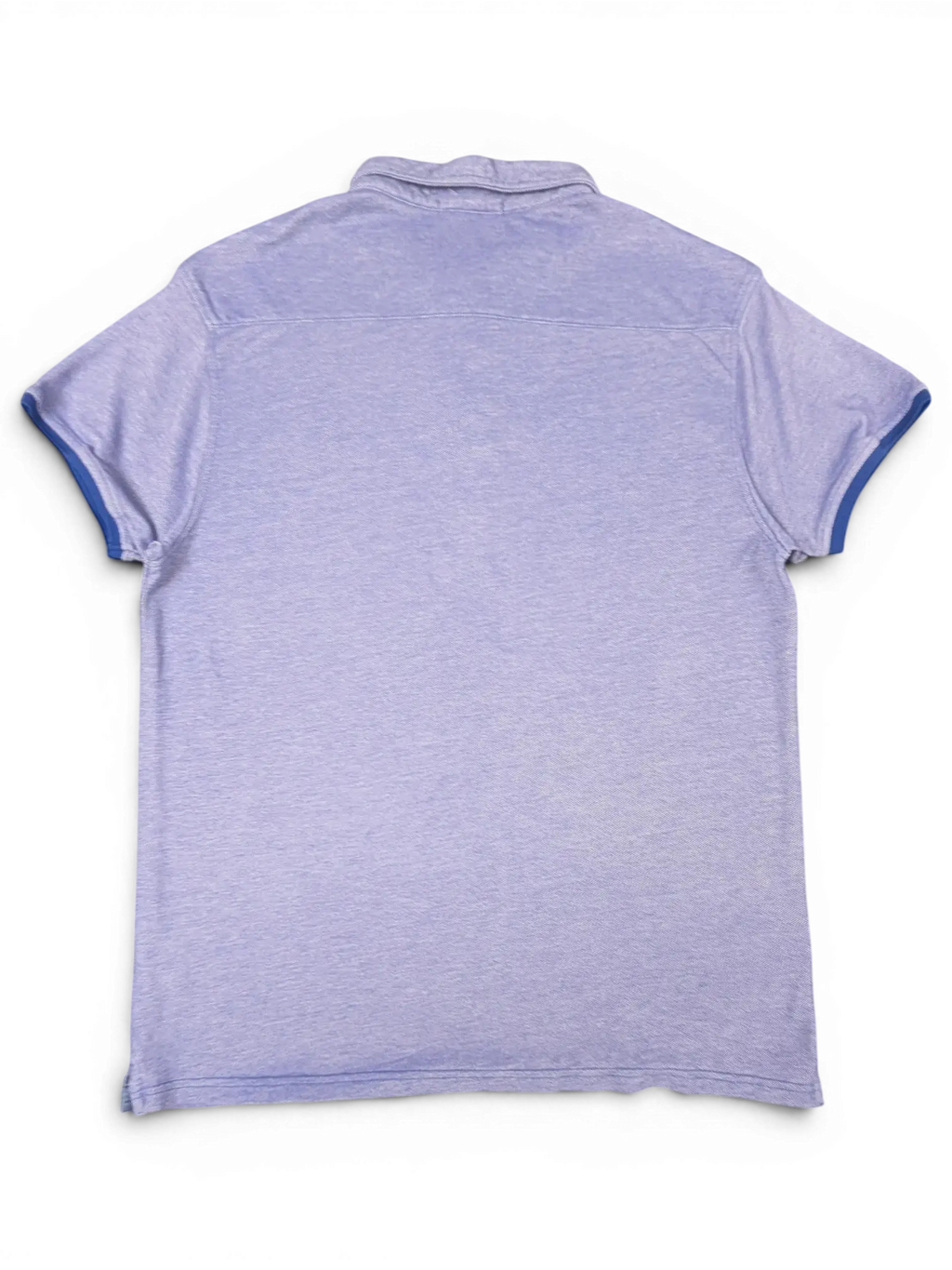 Back view of a JAKE & IPI Scotch & Soda grey polo shirt with short sleeves and contrast trim on a black background.