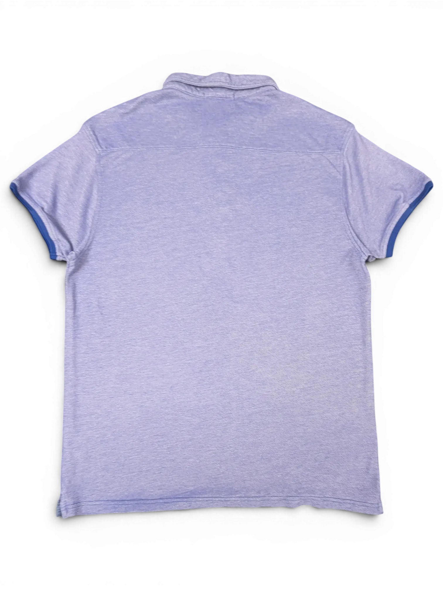 Back view of a JAKE & IPI Scotch & Soda grey polo shirt with short sleeves and contrast trim on a black background.