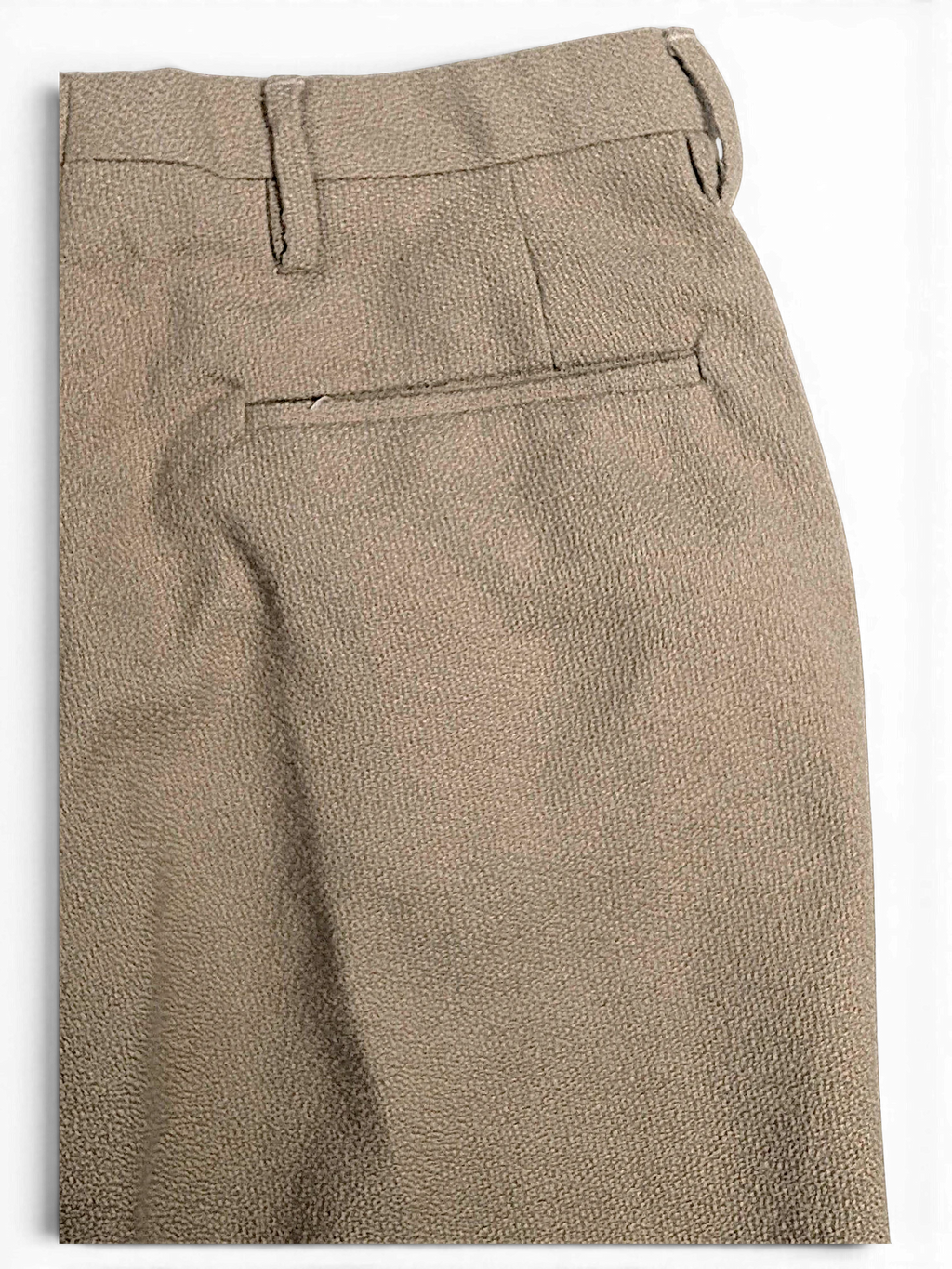 JAKE & IPI Sedici Anni beige wool-blend tailored trousers with a textured finish and back pocket detail.