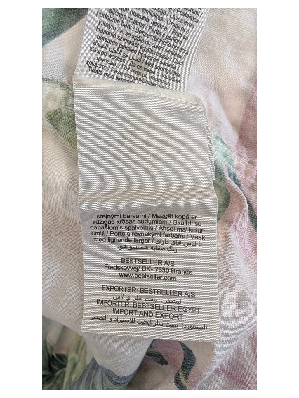 JAKE & IPI Selected Homme Hawaiian shirt care label with washing instructions and manufacturer details