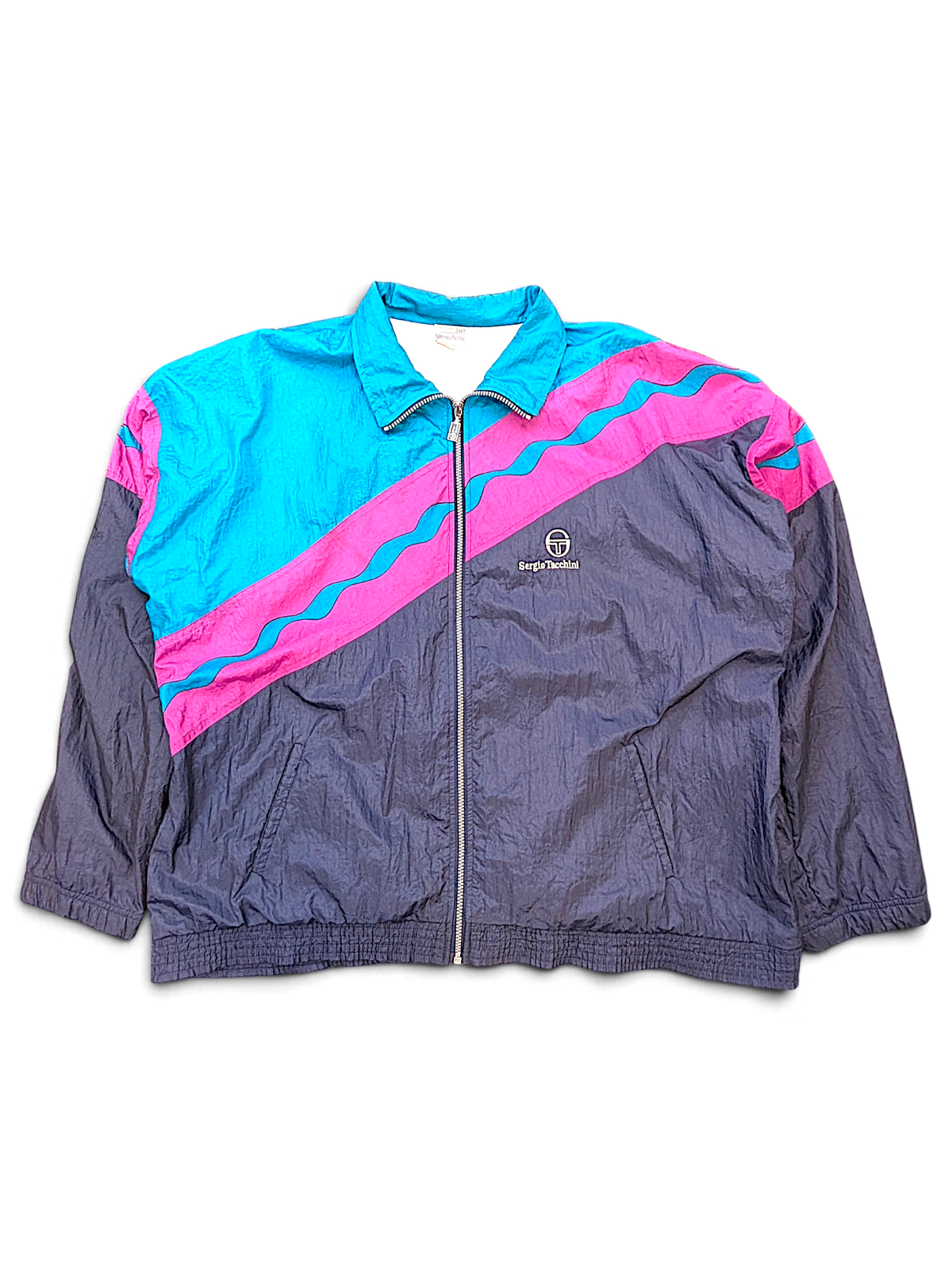 Sergio Tacchini Teal Multicolour Windbreaker – 2XLT; back view (image 2 of 7).