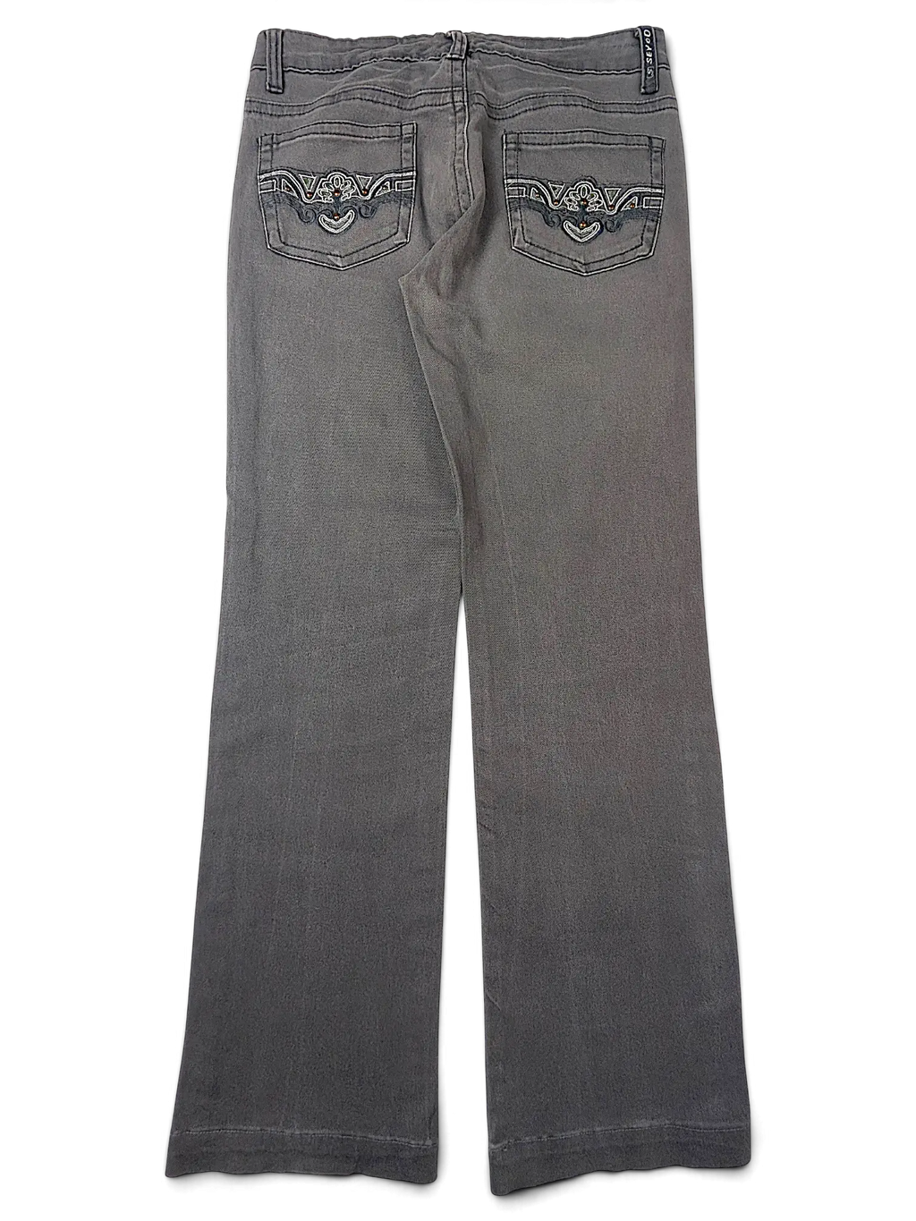 JAKE & IPI Seyoo Denim Division Y2K grey jeans with decorative embroidered back pockets and wide leg fit