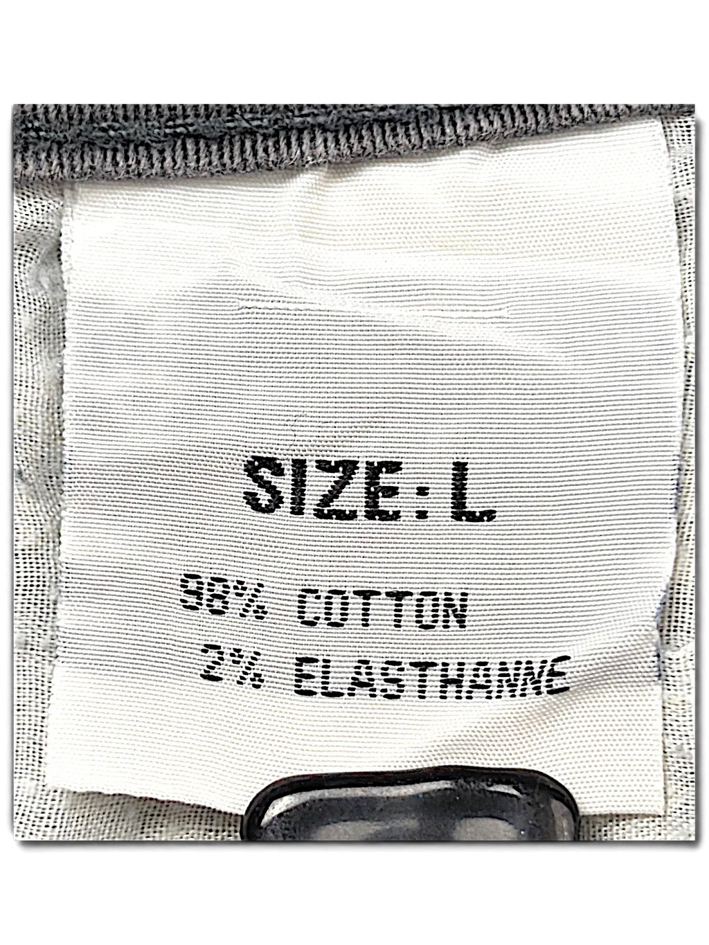 JAKE & IPI Seyoo Denim Division Y2K jeans size L label showing 98 percent cotton and 2 percent elasthanne composition