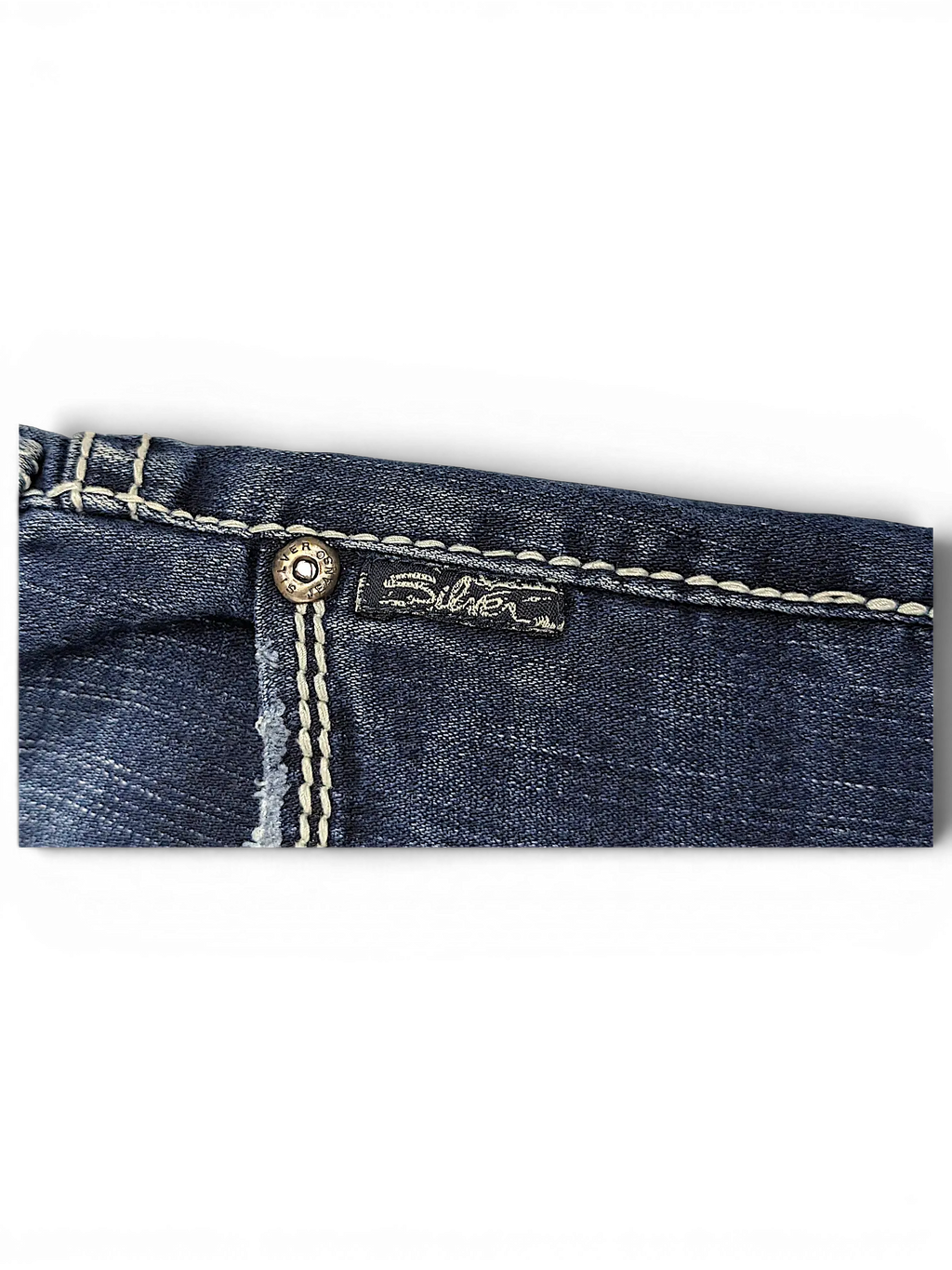 JAKE & IPI Silver Jeans Suki capri denim detail with contrast stitching and branded metal hardware