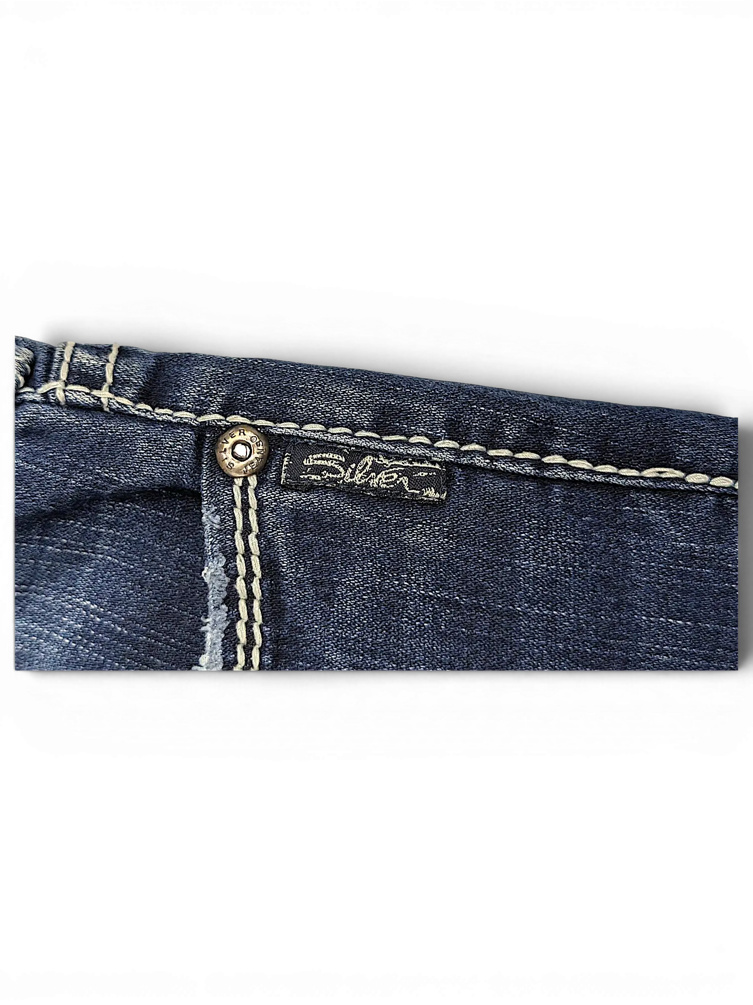 JAKE & IPI Silver Jeans Suki capri denim detail with contrast stitching and branded metal hardware