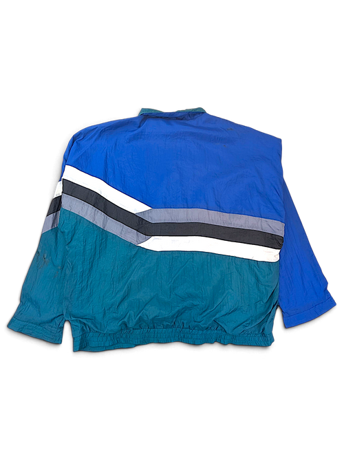 Avait Sportif Blue and Teal Stripe Windbreaker; Back view of the striped windbreaker.