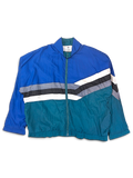 Avait Sportif Blue and Teal Stripe Windbreaker; Front view with blue and teal panels and contrast stripes.