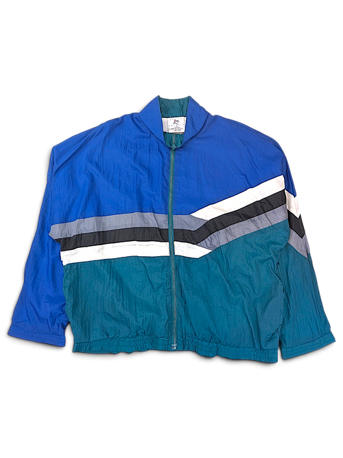Avait Sportif Blue and Teal Stripe Windbreaker; Front view with blue and teal panels and contrast stripes.