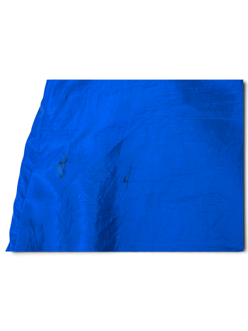Avait Sportif Blue and Teal Stripe Windbreaker; Blue and teal fabric close-up showing surface marks.