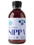 JAKE & IPI SIPPA Blueberry zero sugar drink concentrate in a 250ml bottle with water droplets on the surface.