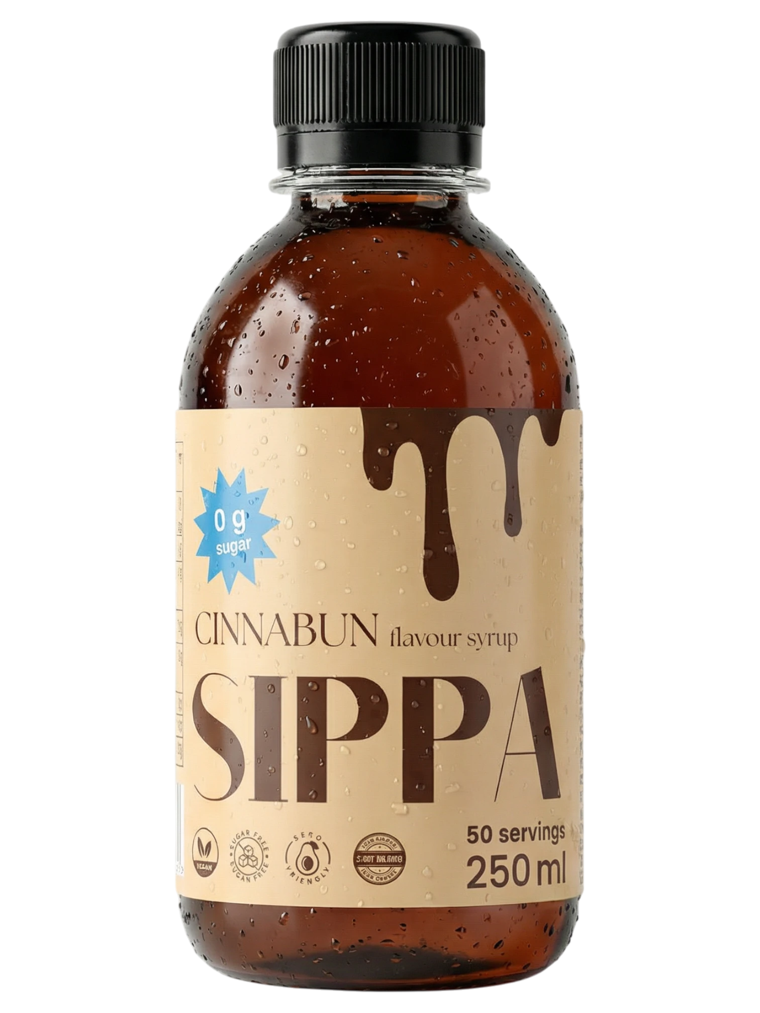 JAKE & IPI SIPPA Cinnabun sugar-free vegan syrup bottle with cinnamon and cardamom flavor notes