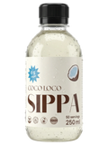 JAKE & IPI SIPPA Coco Loco coconut flavoured drink bottle with 0g sugar label and water droplets on clear plastic