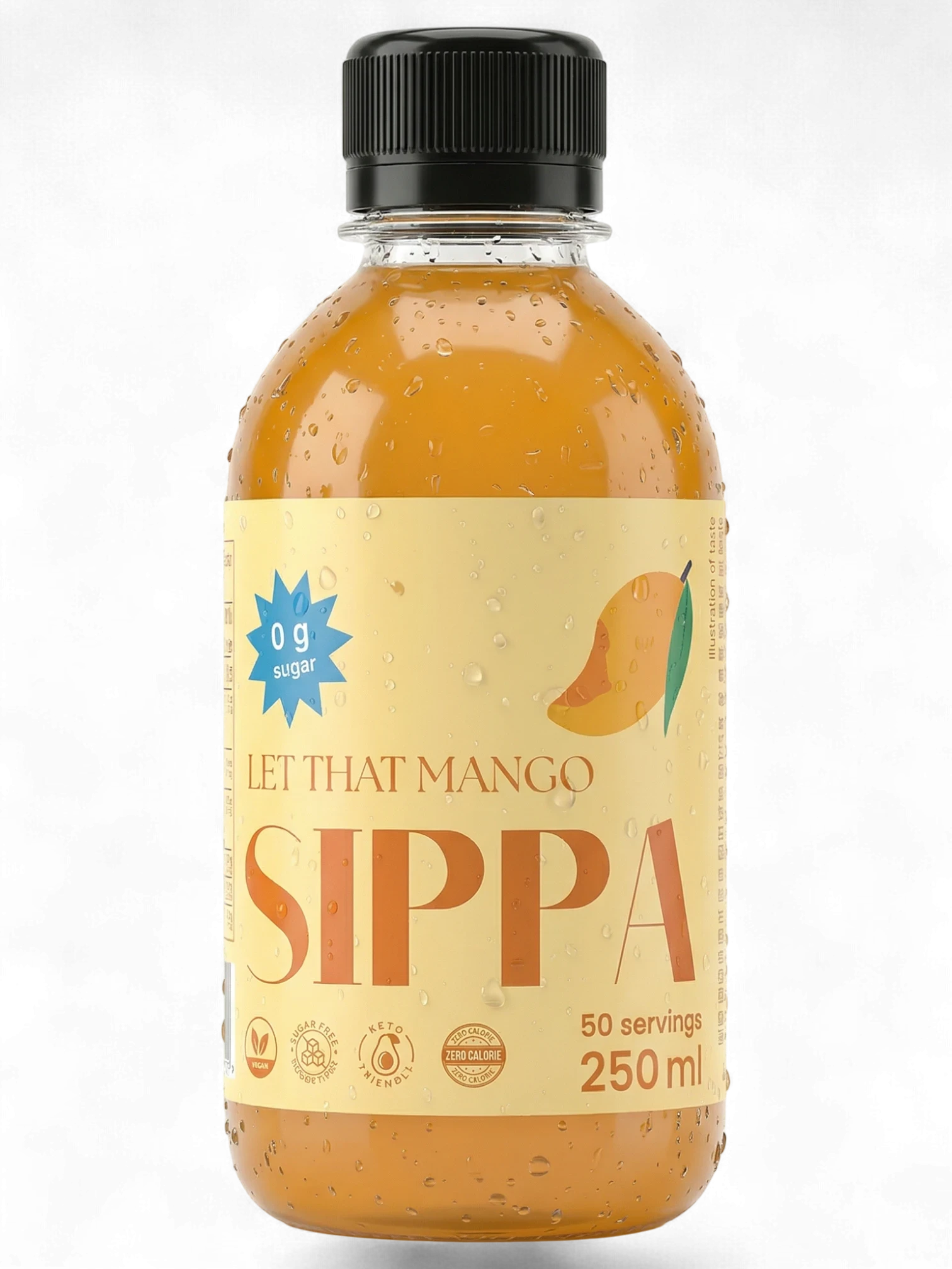 JAKE & IPI SIPPA Let That Mango sugar-free tropical fruit syrup in a 250ml plastic bottle with a black cap.