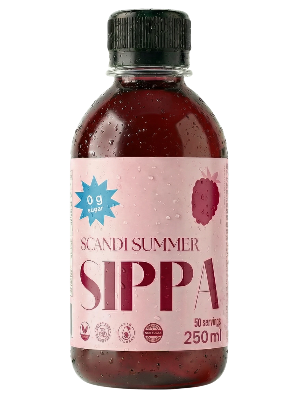 JAKE & IPI SIPPA Scandi Summer pink zero sugar syrup bottle for cocktails and iced tea