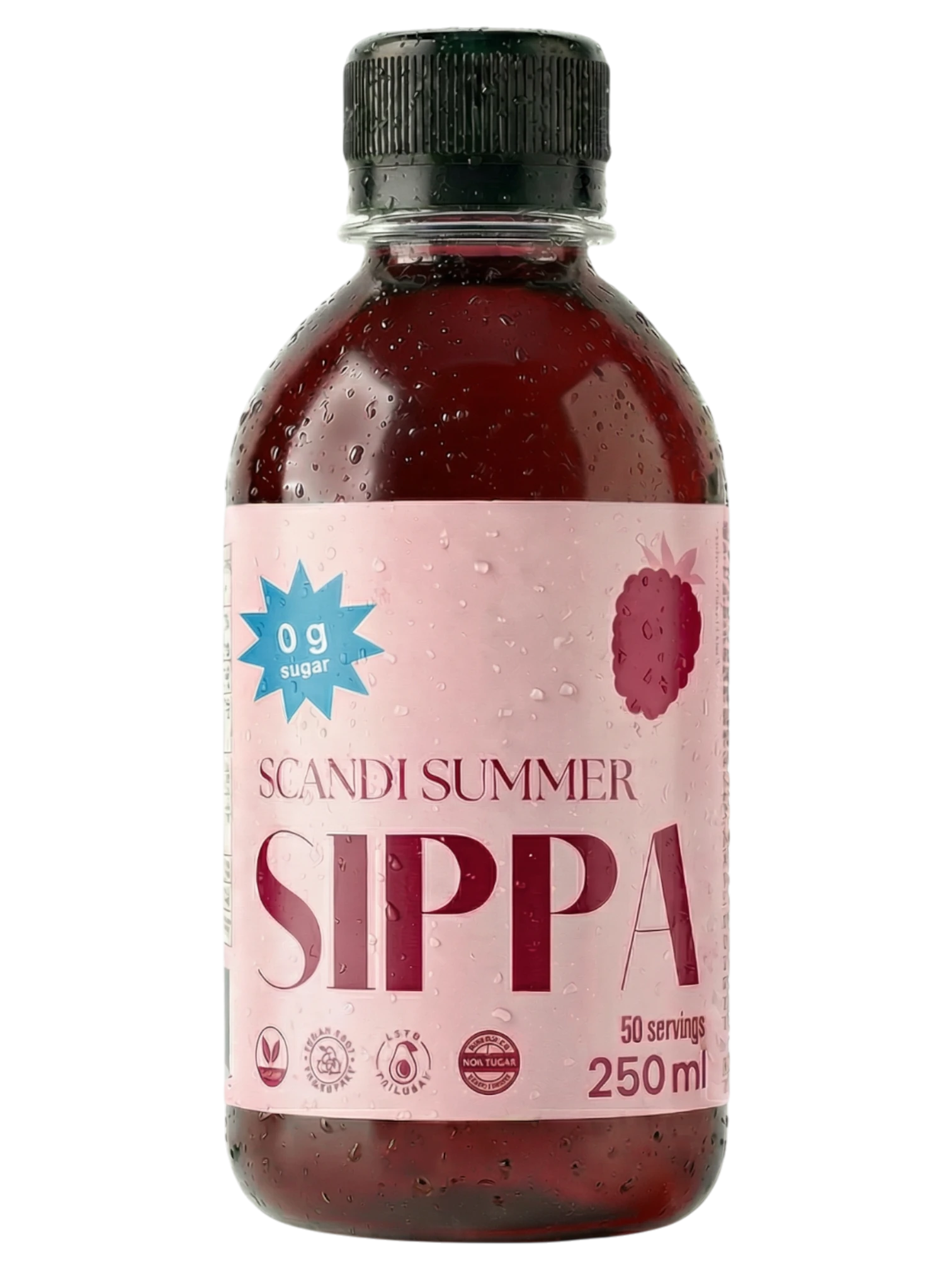 JAKE & IPI SIPPA Scandi Summer pink zero sugar syrup bottle for cocktails and iced tea