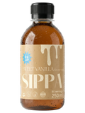 JAKE & IPI SIPPA Sweet Vanilla sugar-free syrup in a 250ml amber glass bottle with condensation droplets.