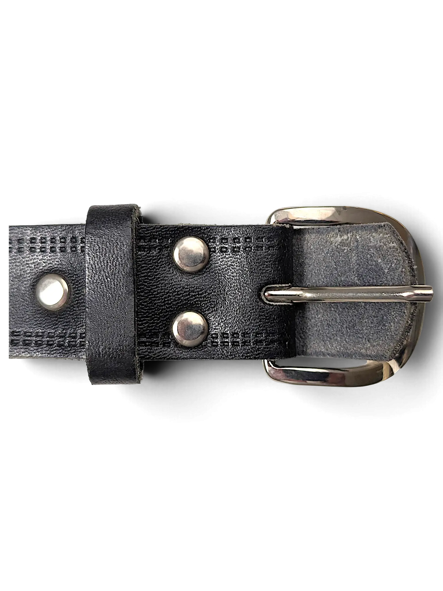 JAKE & IPI slim black leather belt featuring double-stitched detailing and a polished silver-tone metal buckle.