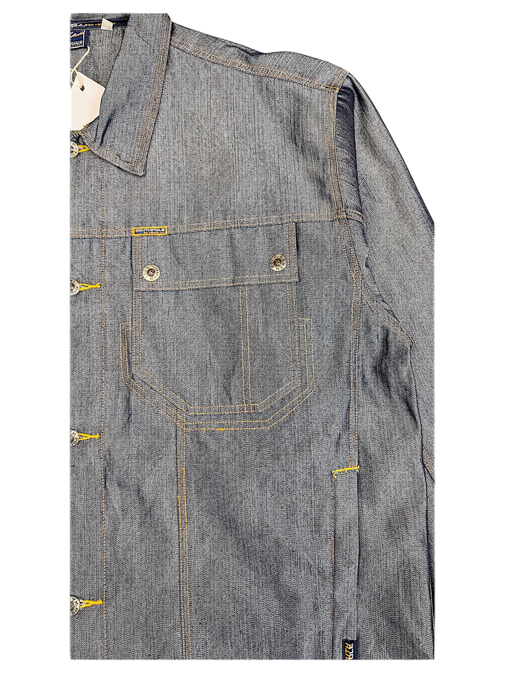 JAKE & IPI Southpole denim jacket in blue with contrast yellow stitching and structured workwear pockets
