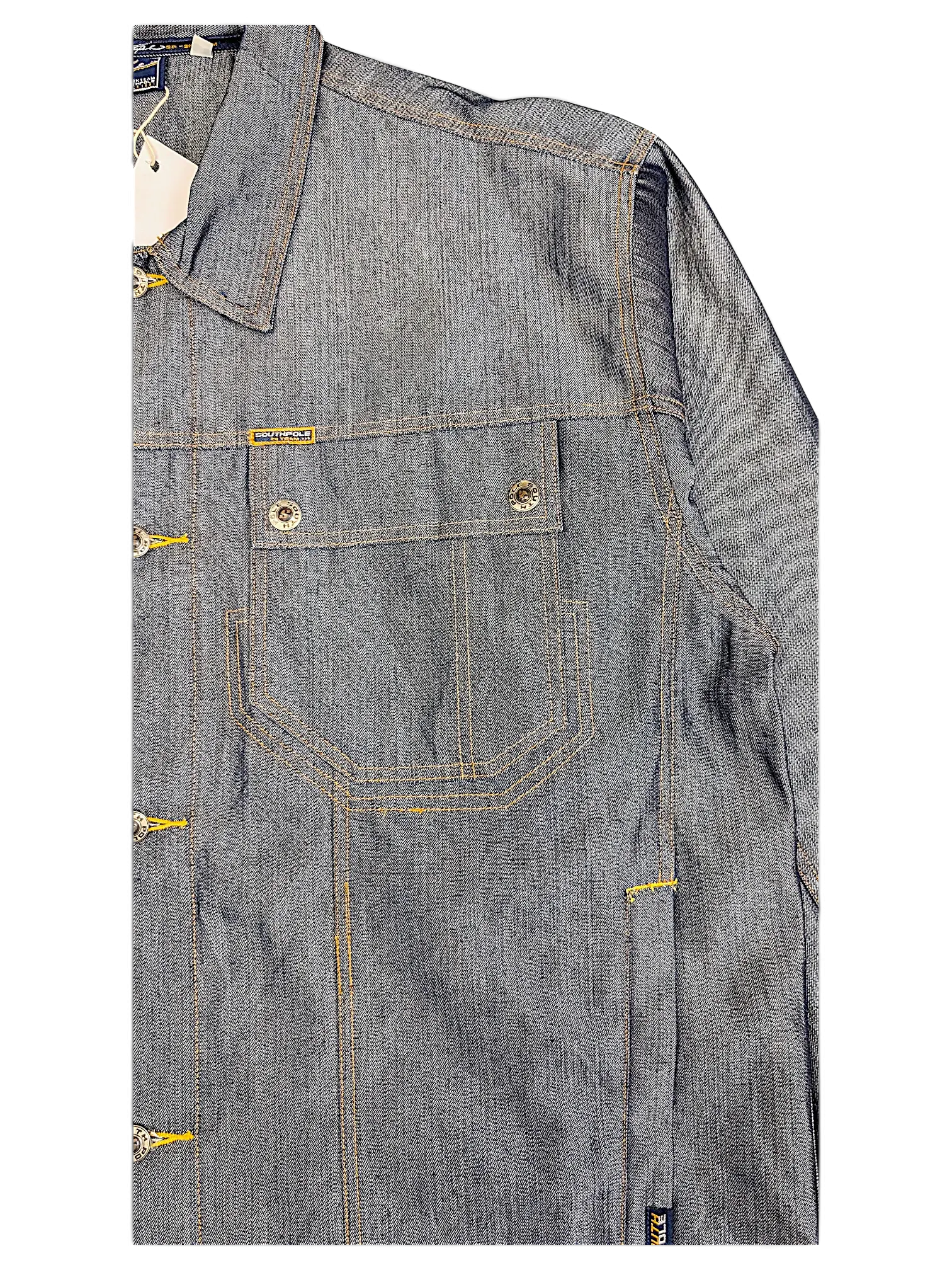 JAKE & IPI Southpole denim jacket in blue with contrast yellow stitching and structured workwear pockets