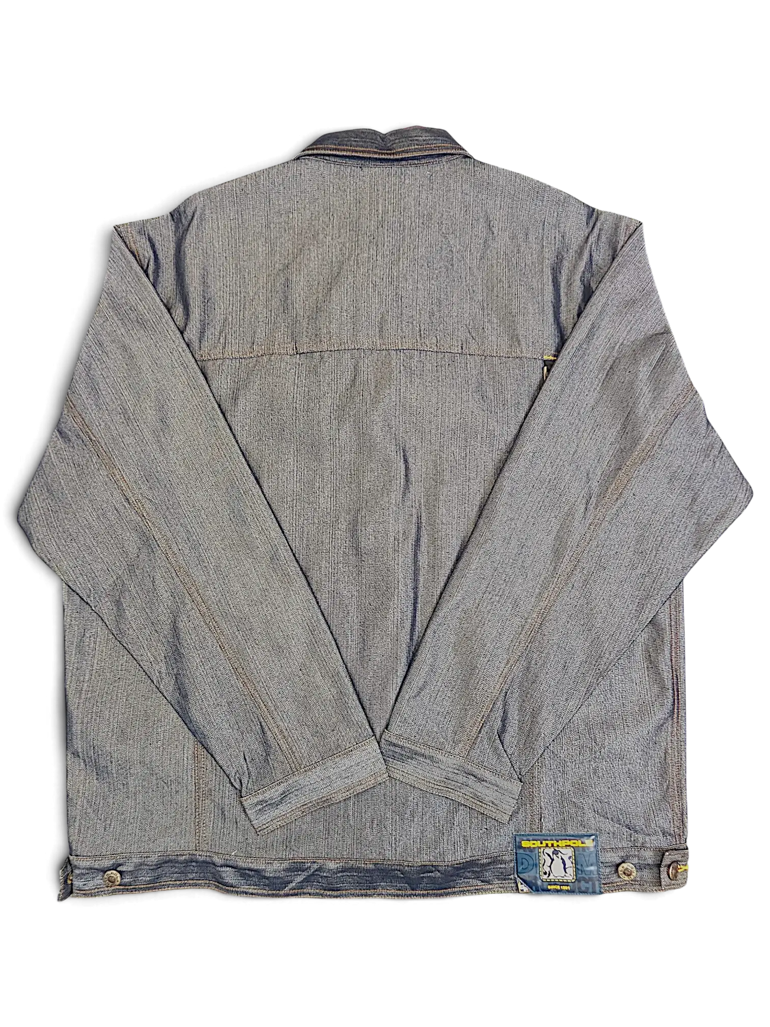JAKE & IPI Southpole denim jacket in light blue wash with structured workwear design, back view.