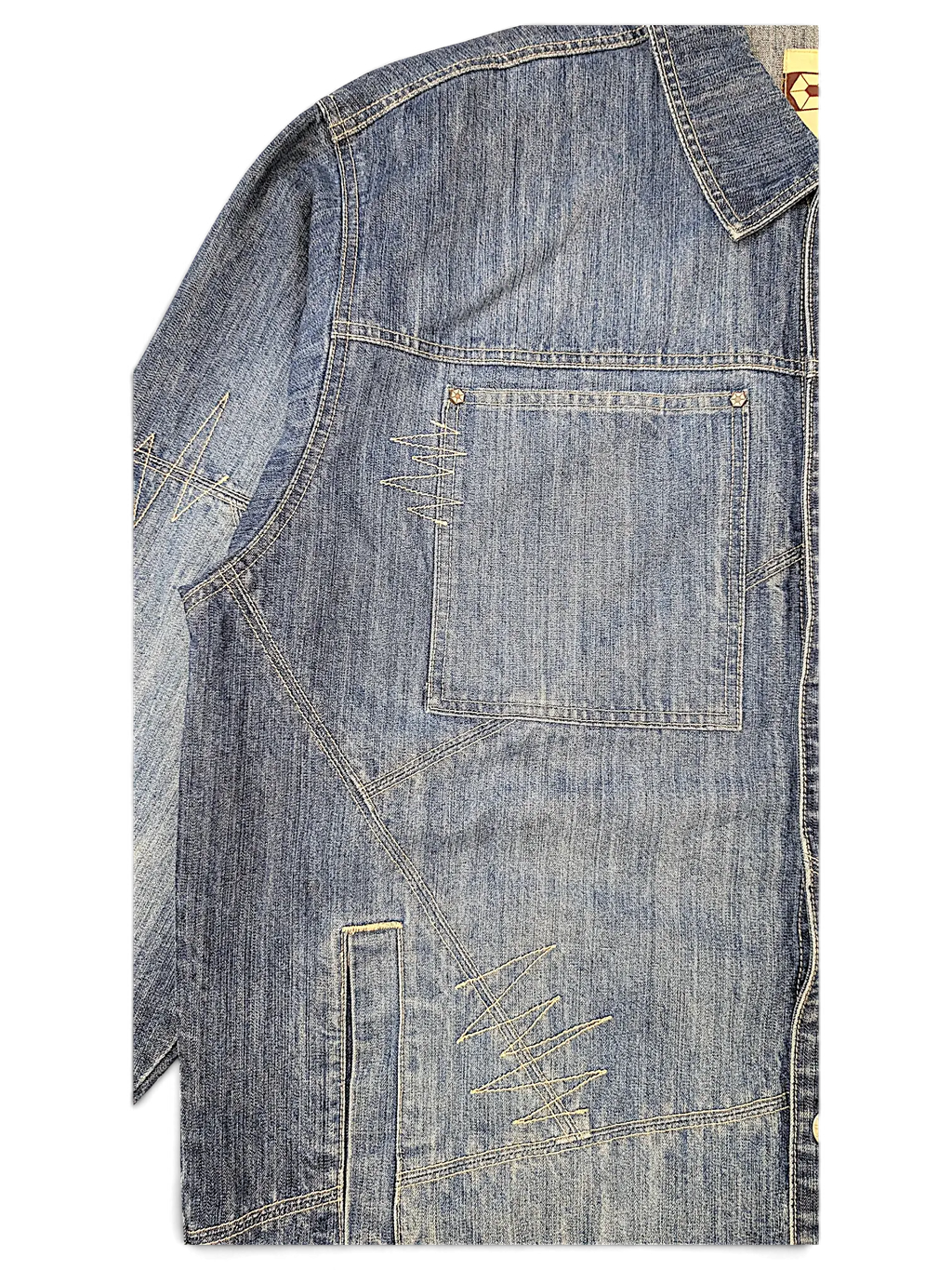 JAKE & IPI Southpole blue denim jacket featuring contrast zigzag stitching and a chest pocket