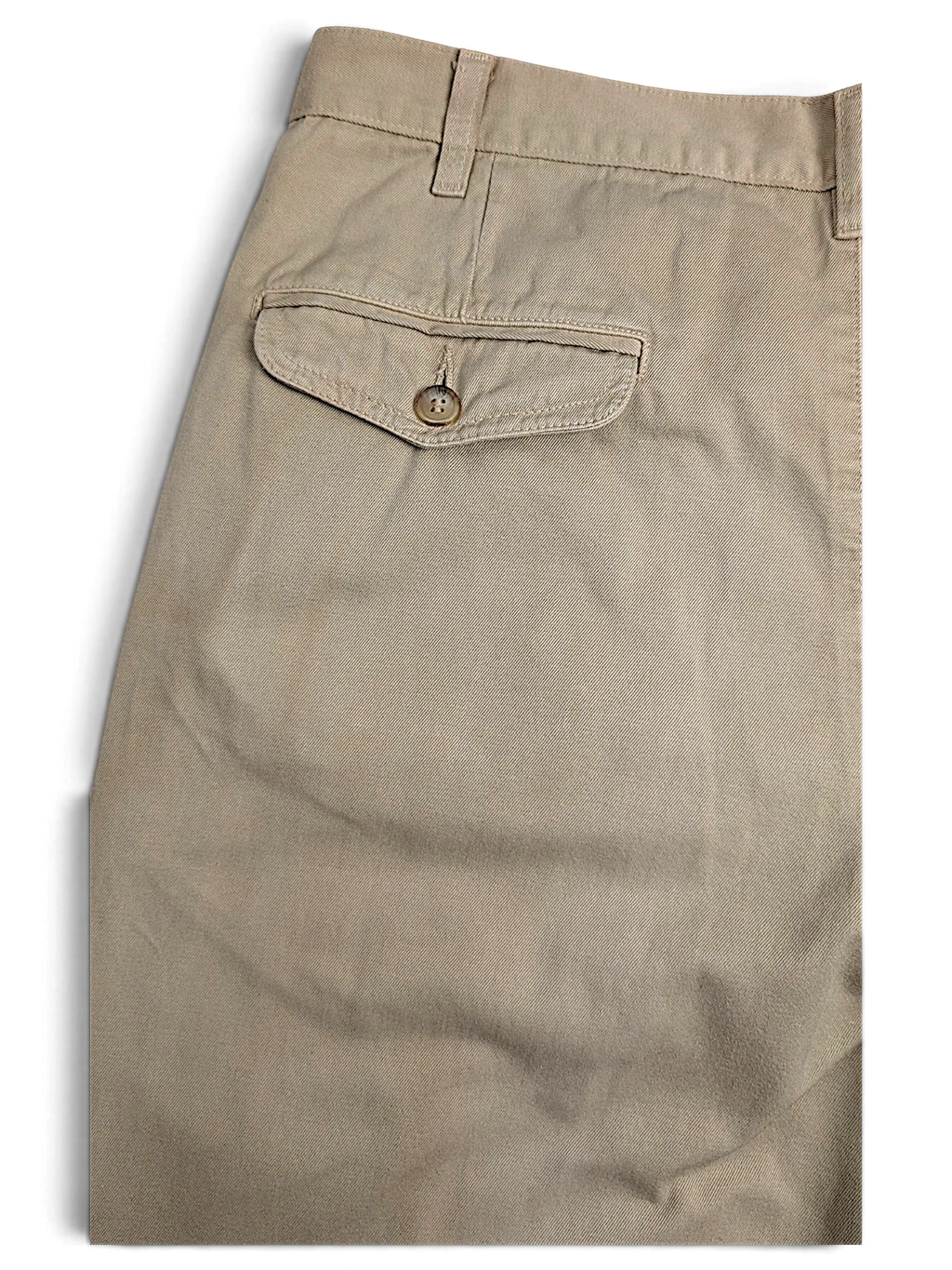 JAKE & IPI Stefanel beige cotton tailored trousers featuring a buttoned flap pocket detail