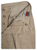 JAKE & IPI Stefanel beige cotton tailored trousers featuring front pleats and button fly detail