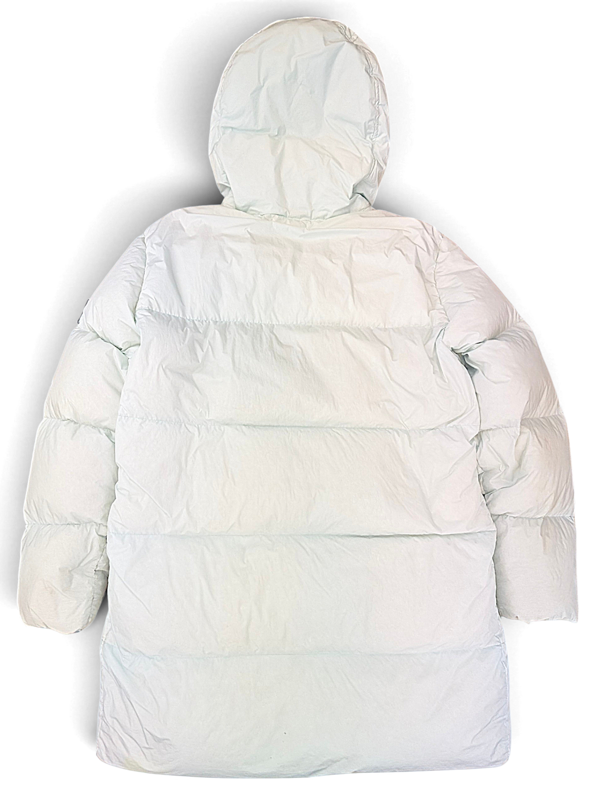 Pale blue Stone Island 70123 hooded down coat, back view