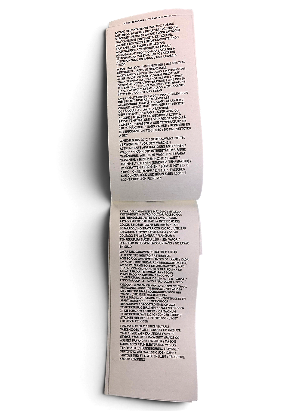 Stone Island down coat multilingual care label