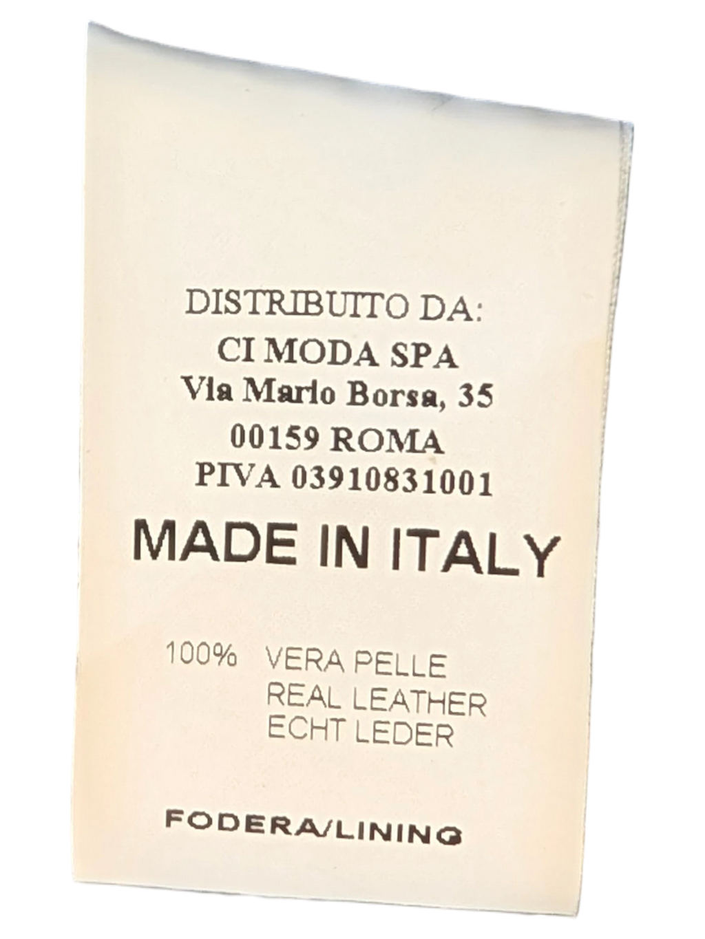 JAKE & IPI Compagnia Italiana suede leather pants interior label showing Made in Italy and 100% real leather details