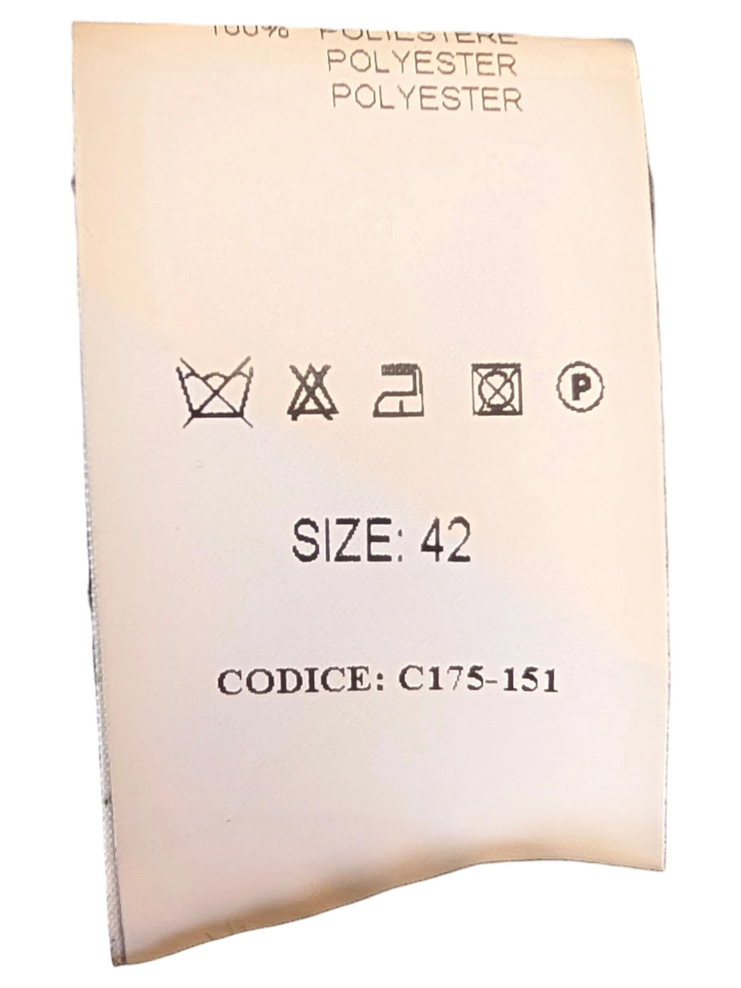 JAKE & IPI Compagnia Italiana suede leather pants interior care label with size 42 and polyester lining details