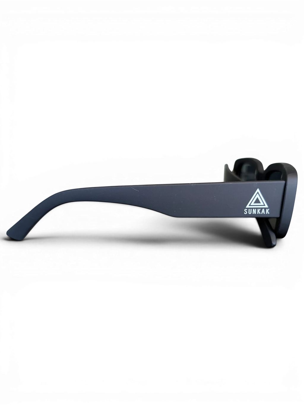 JAKE & IPI Sunkak matte black sunglasses side view with triangle logo detail on the temple