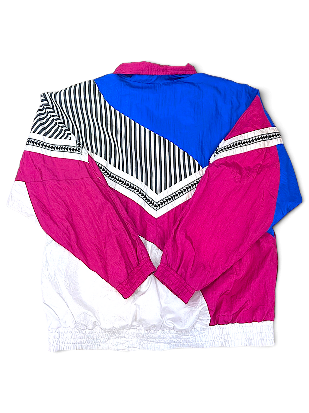 Sunterra Pink and Blue Stripe Windbreaker; Back view of the graphic stripe panels.