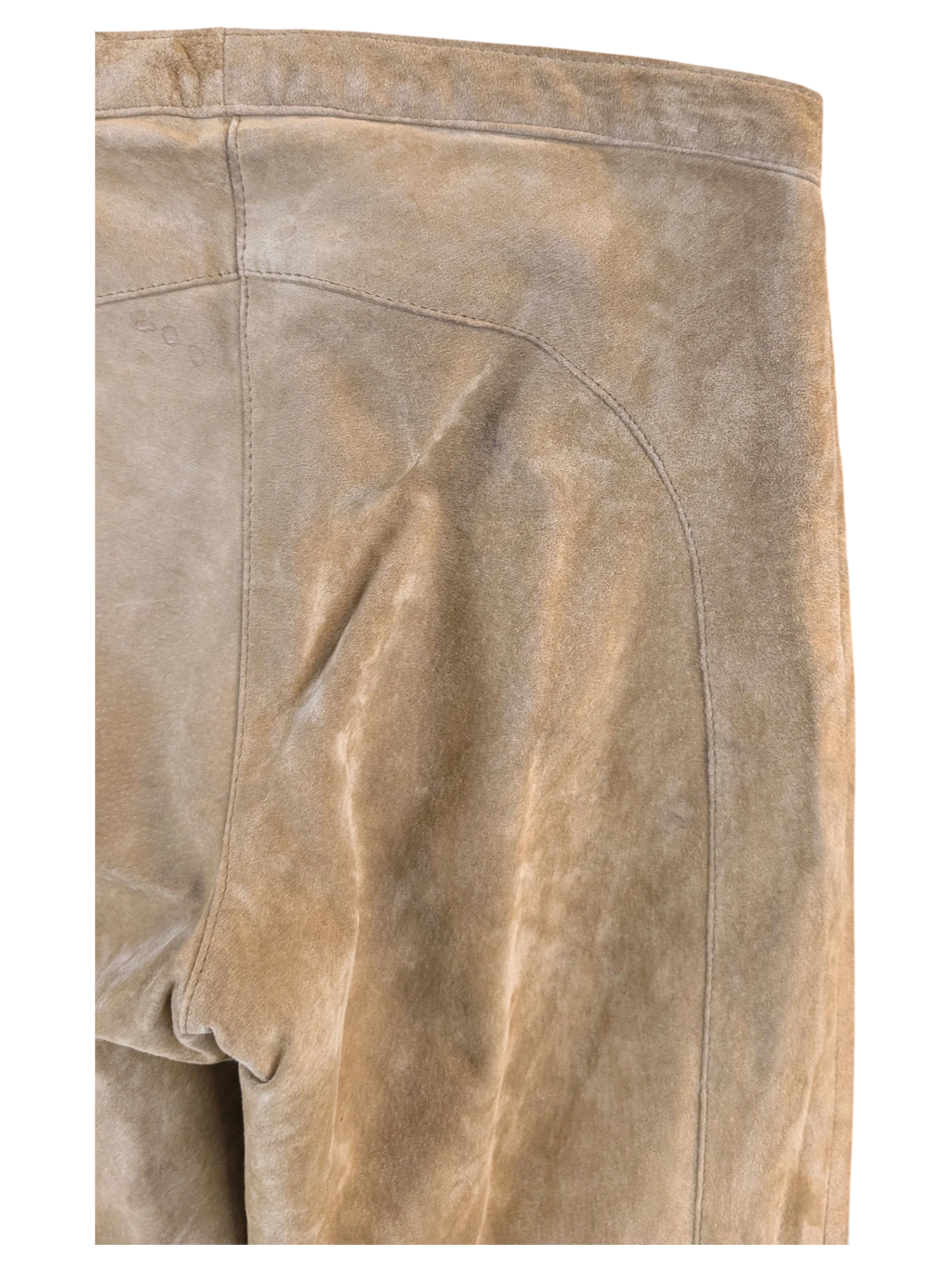 JAKE & IPI tan suede leather pants featuring detailed seam stitching and a soft textured finish