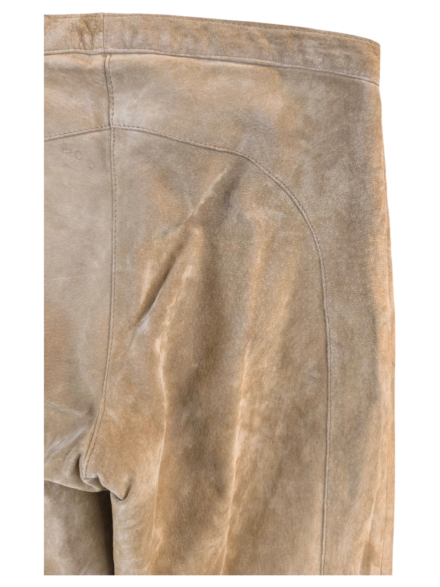 JAKE & IPI tan suede leather pants featuring detailed seam stitching and a soft textured finish