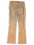 JAKE & IPI tan suede leather pants with a classic straight-leg cut and button closure