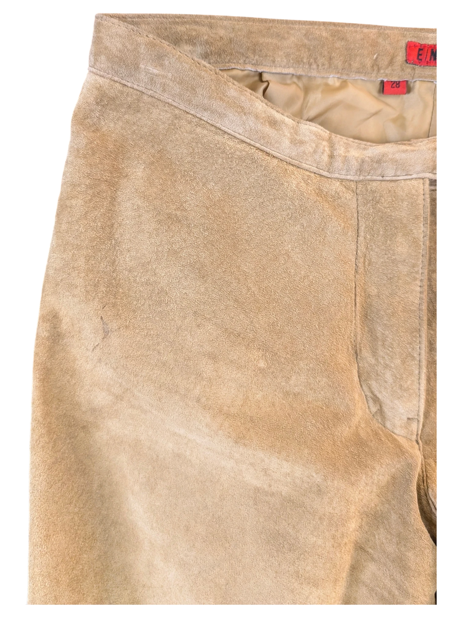 JAKE & IPI tan suede leather pants with a smooth waistband and interior lining