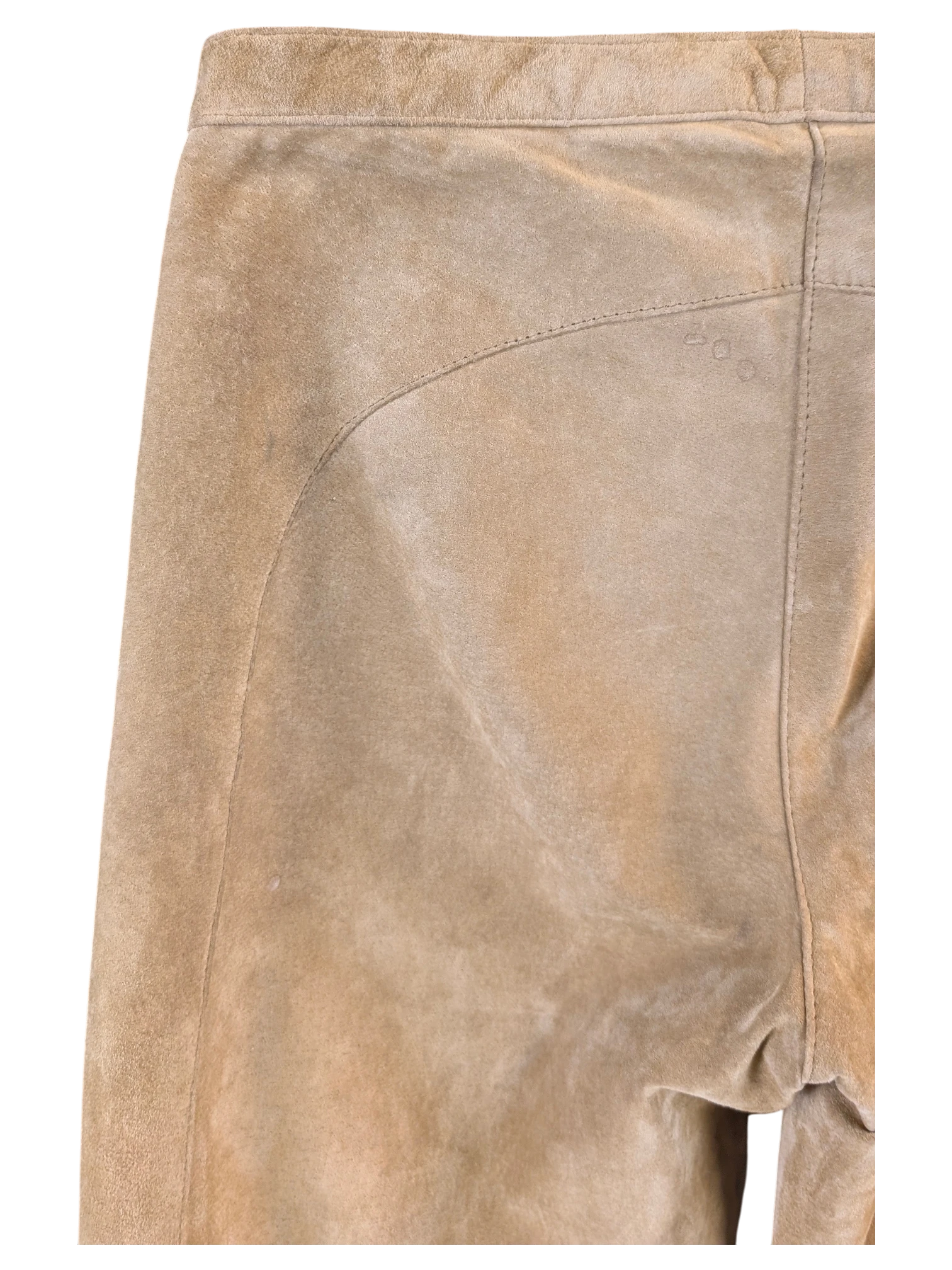 JAKE & IPI Enjoy suede leather pants in tan featuring curved seam detailing and a soft matte finish.