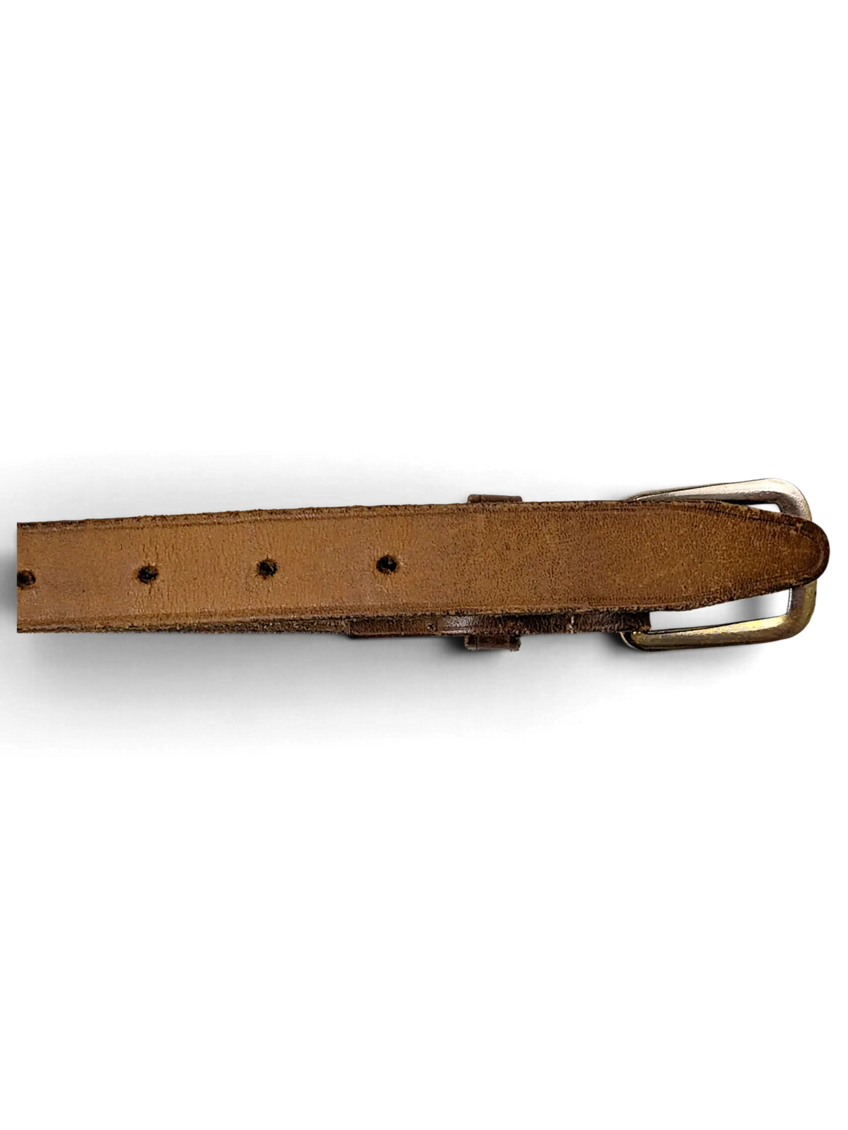 JAKE & IPI thin brown leather belt featuring a classic silver-tone metal buckle and punched adjustment holes.