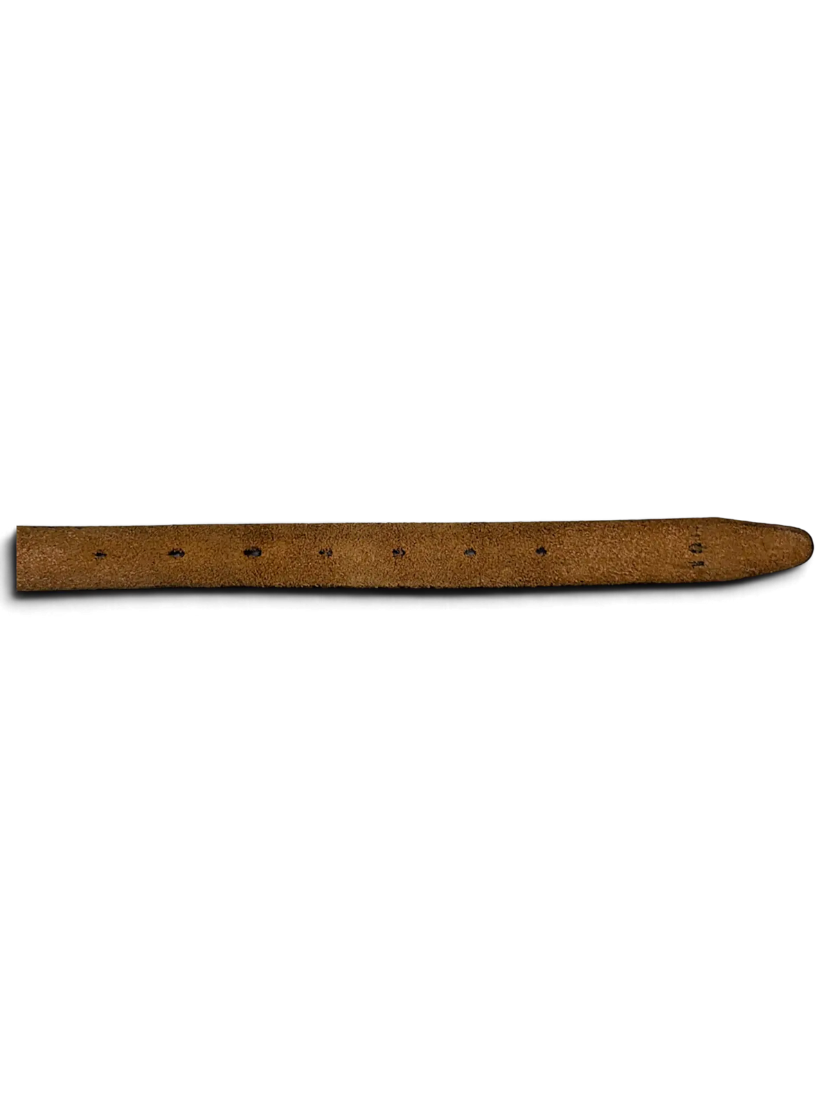 JAKE & IPI thin brown leather belt showing the adjustment holes and tapered end on a white background