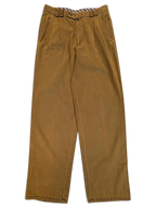 JAKE & IPI Tivoli vintage brown pleated trousers with a relaxed leg fit and plaid waistband lining