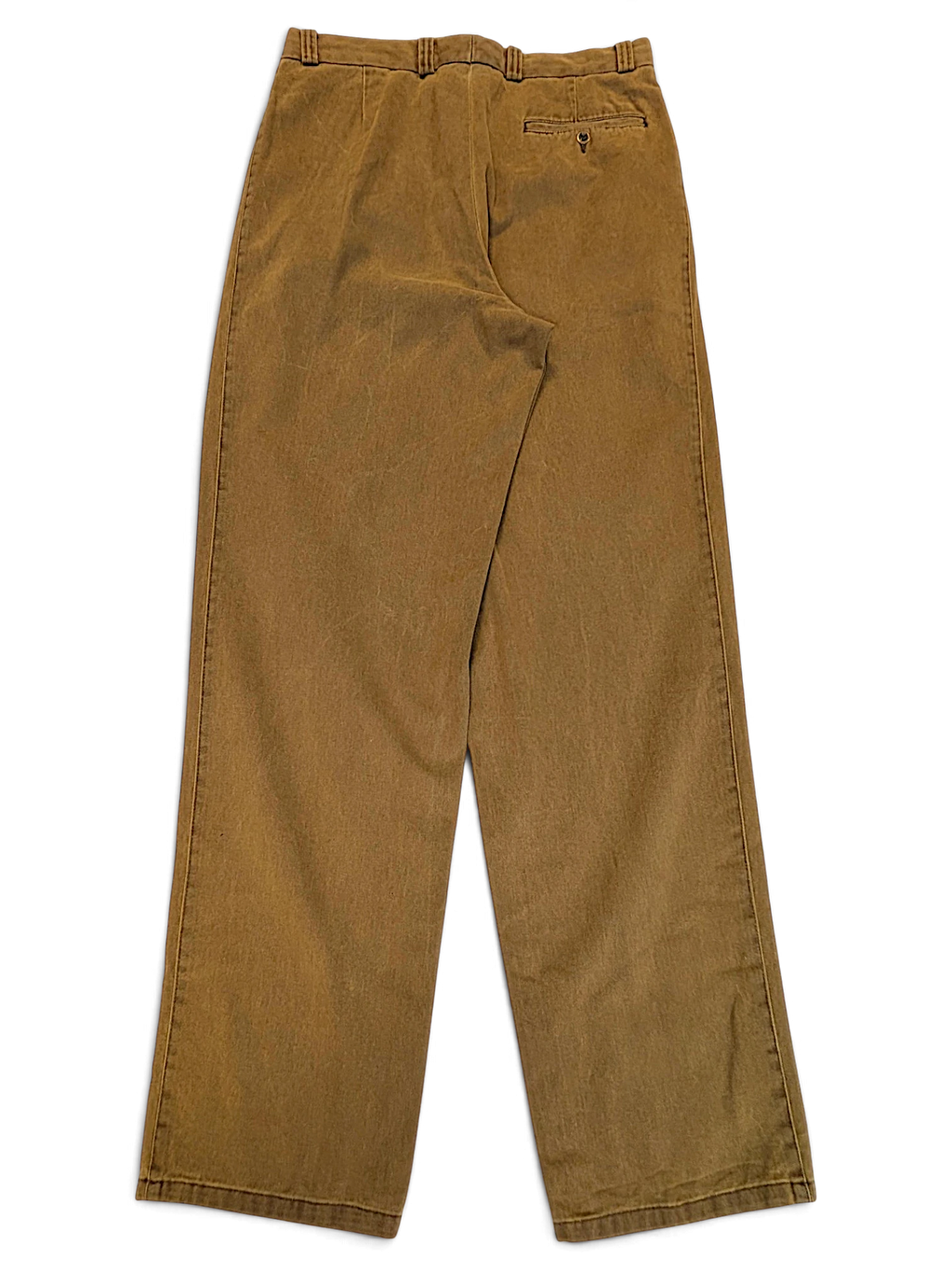 JAKE & IPI Tivoli vintage brown pleated trousers with a relaxed leg and back button pocket