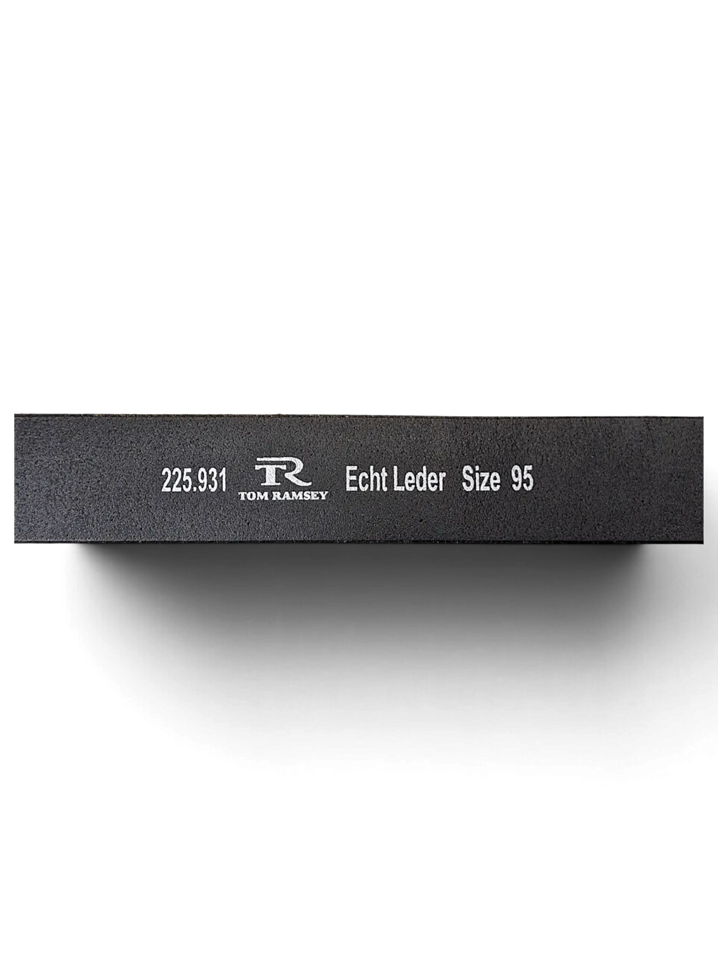 JAKE & IPI Tom Ramsey grey and black leather belt featuring embossed branding and size details on the inner strap.