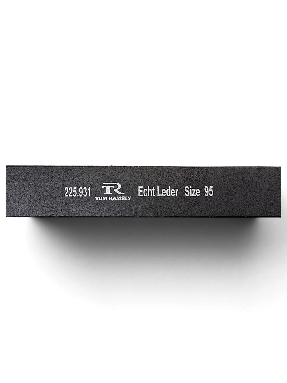 JAKE & IPI Tom Ramsey grey and black leather belt featuring embossed branding and size details on the inner strap.