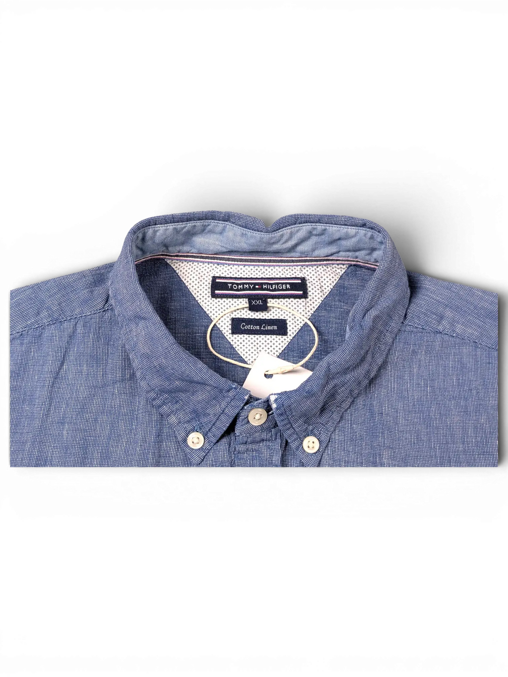JAKE & IPI Tommy Hilfiger blue cotton linen button-up shirt with collar detail
