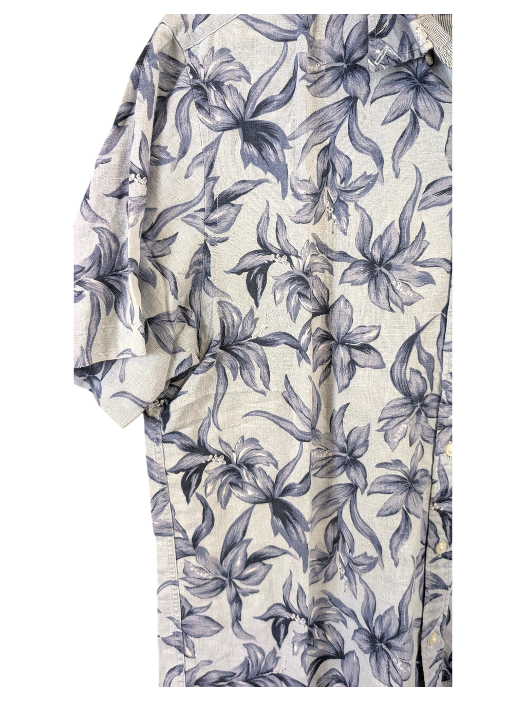 JAKE & IPI Tommy Hilfiger Hawaiian shirt in light grey with a dark blue floral botanical print and button-down front.